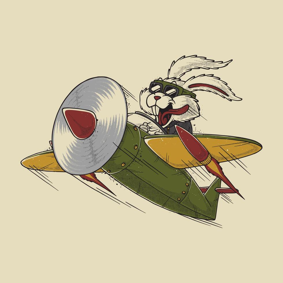 Cartoon rabbit flying an airplane vector