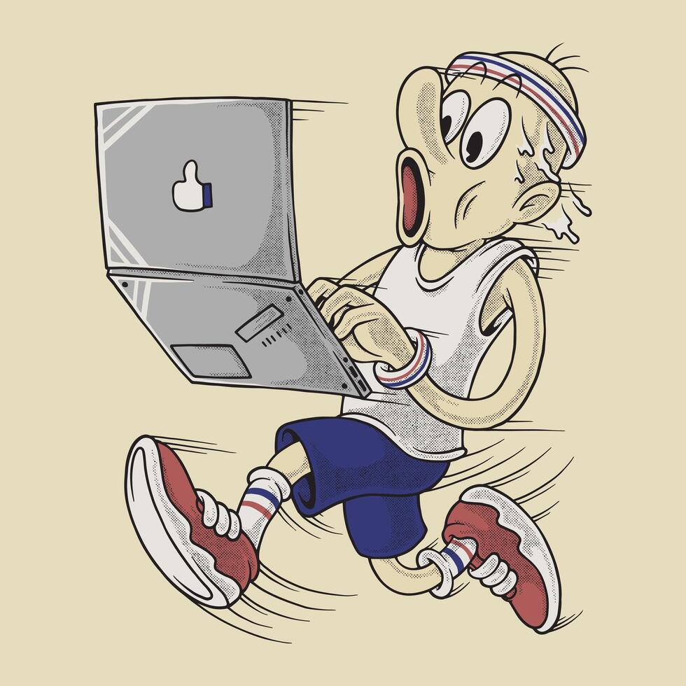 Character typing on a laptop vector