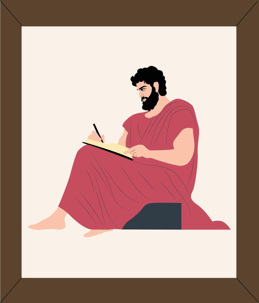 A man in a roman costume is writing on a piece of paper vector