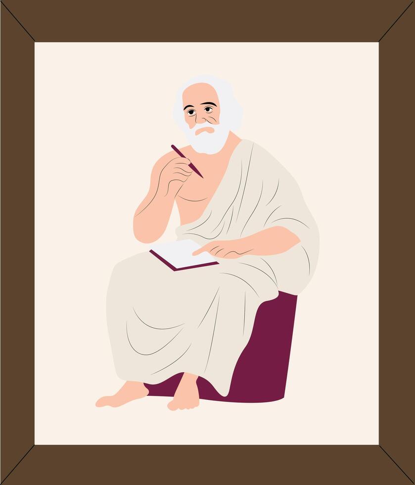 Philosopher seated with writing tools vector