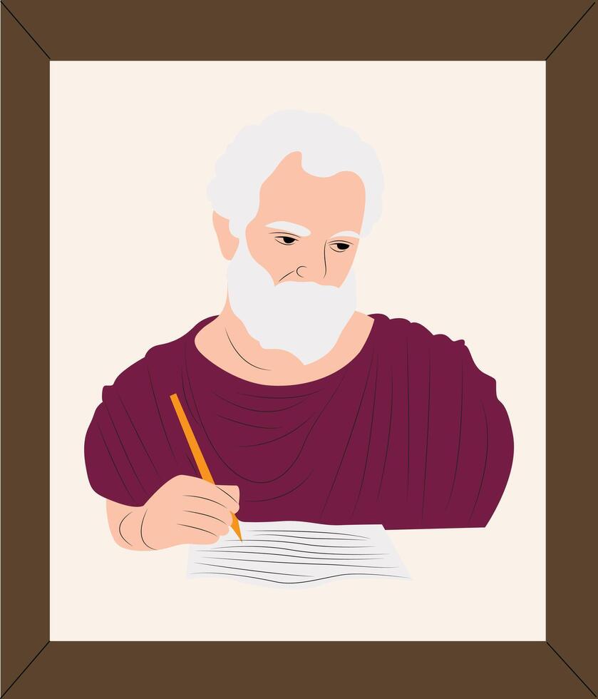 Philosopher writing with a pencil vector