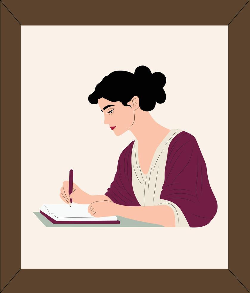 Woman writing in a notebook vector