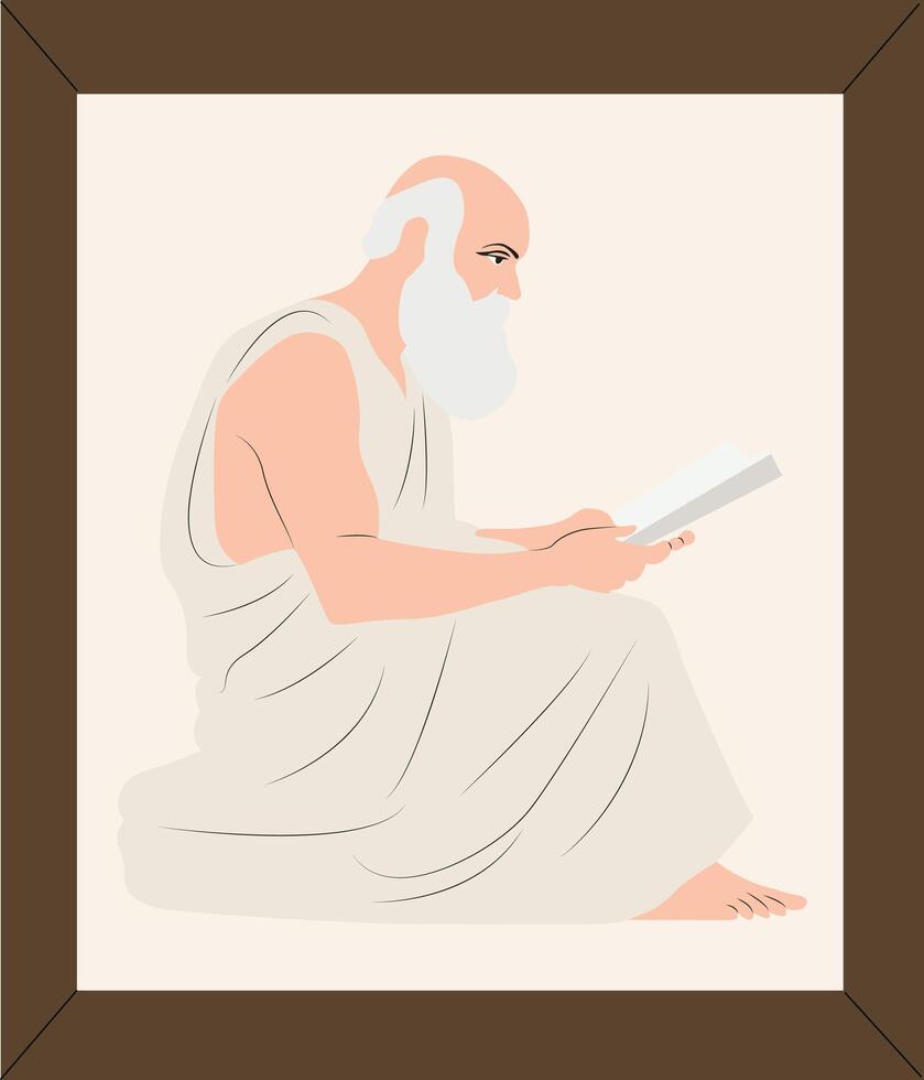 An illustration of a greek philosopher reading a book vector