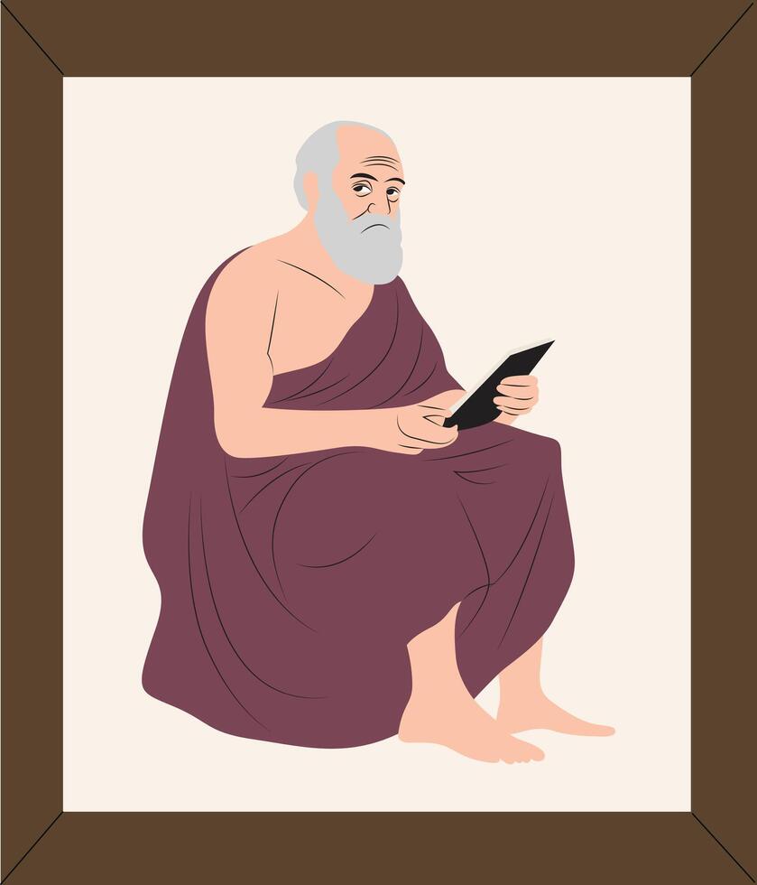 Philosopher reading a tablet illustration vector