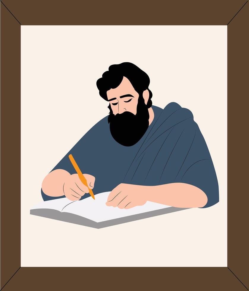 A man with a beard writing with a pencil vector