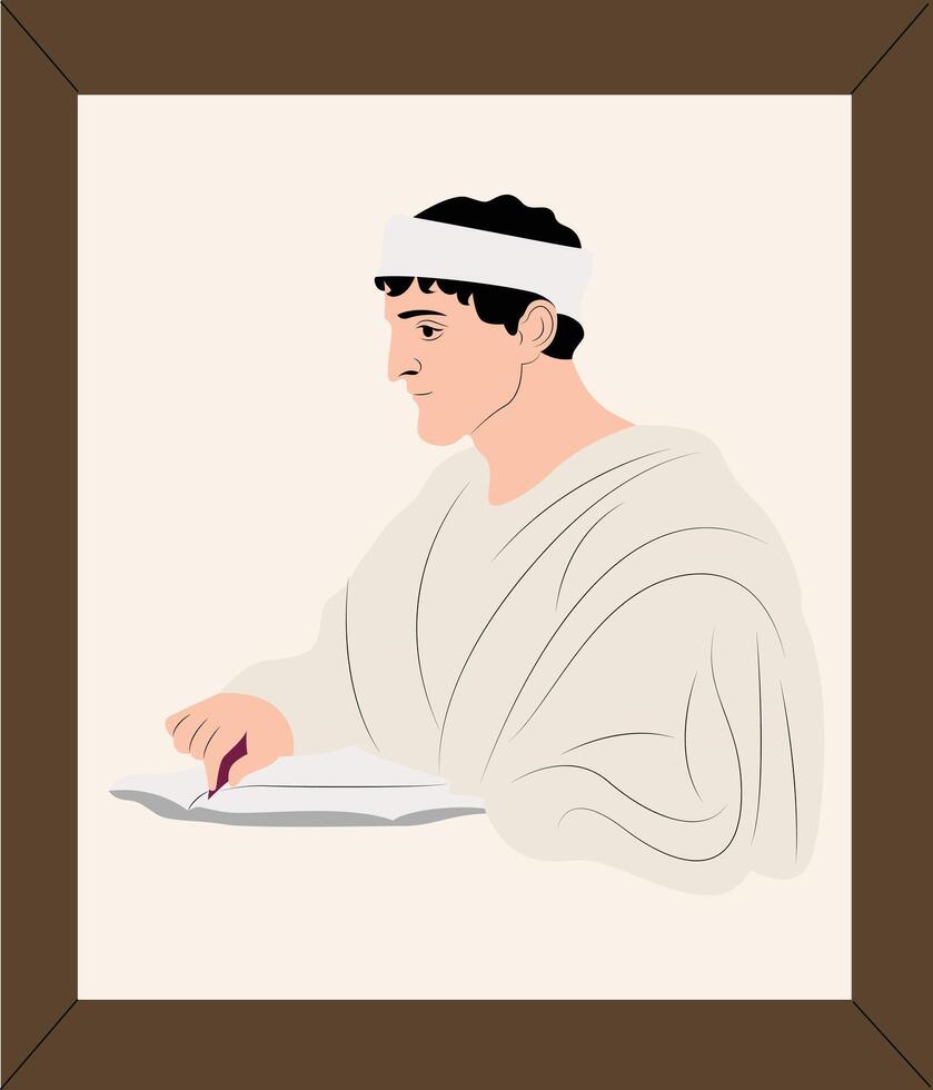 A man in a white robe writing with a pen vector