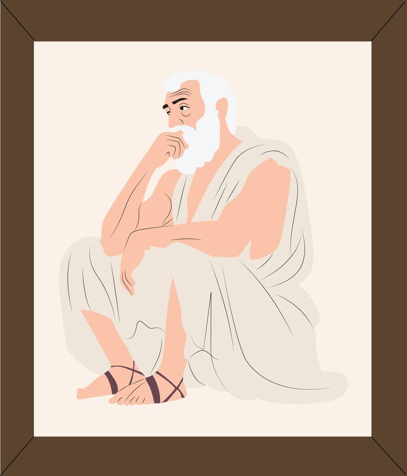 An illustration of a man sitting with his hand on his chin vector