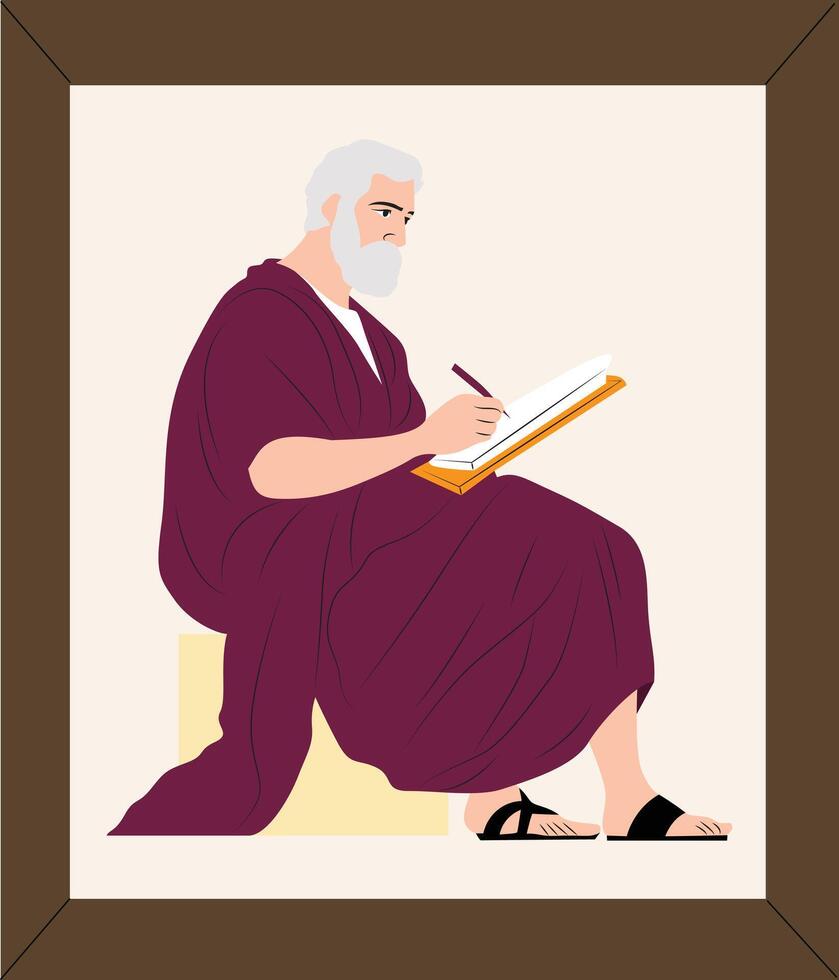 A man in a purple robe is sitting and writing vector