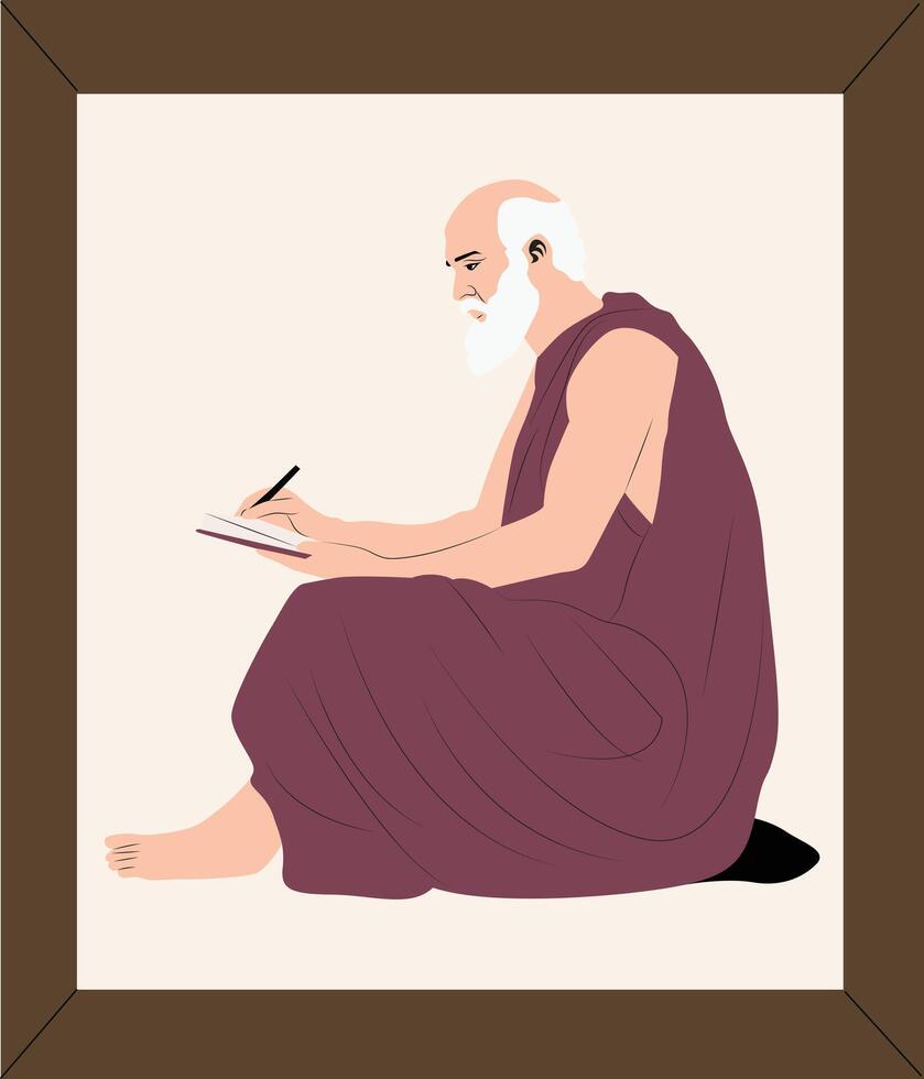 A man in a purple robe sitting down and writing vector
