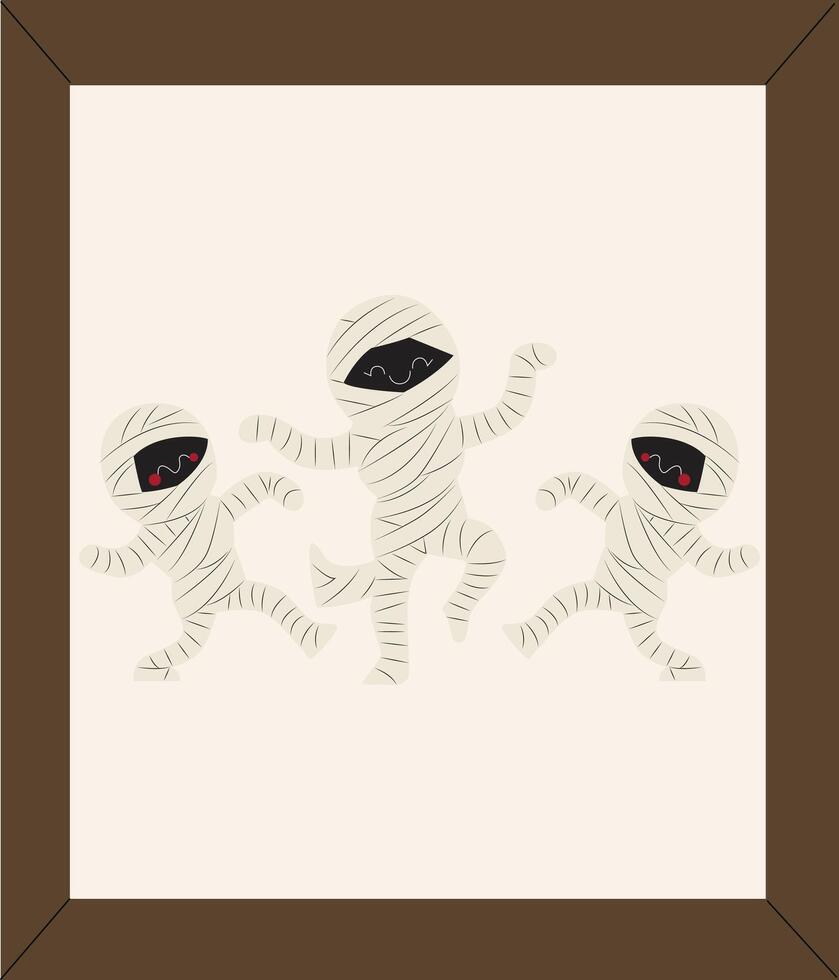 Three mummy characters in a brown frame vector