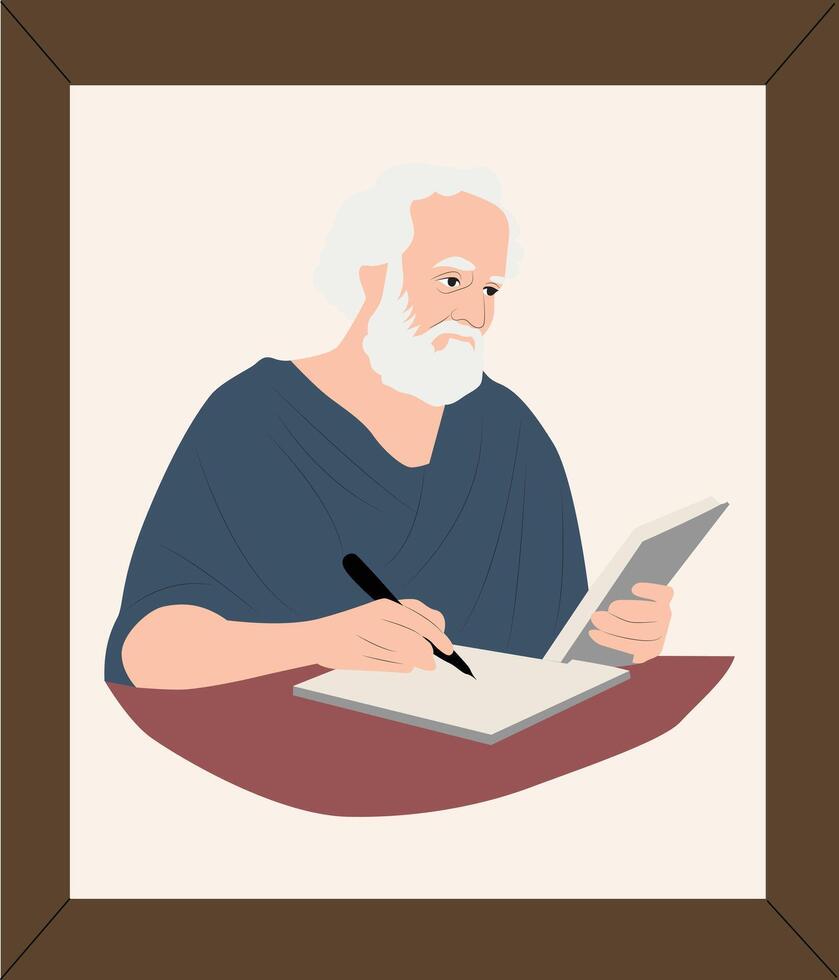 A man with a beard writing on a tablet vector