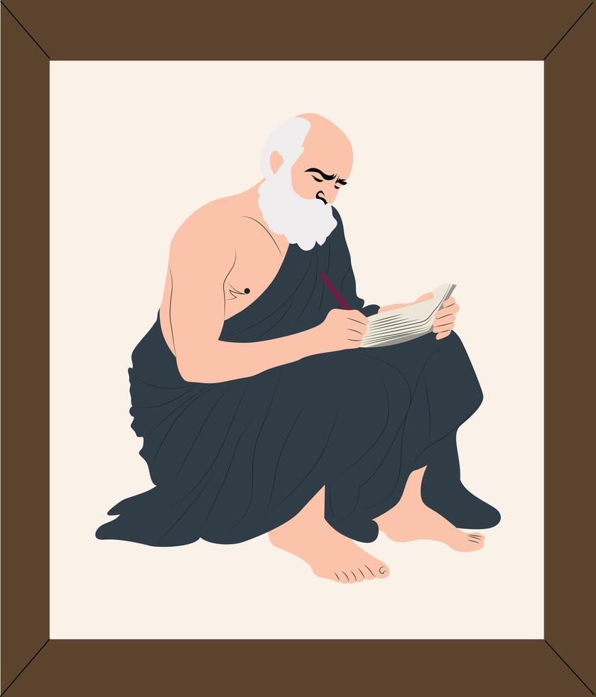A man with a beard sitting down and reading a book vector