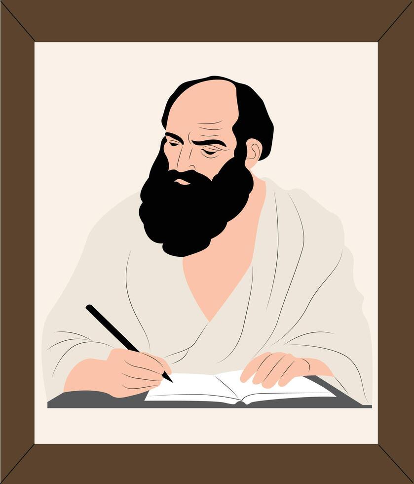 A man with a beard writing and holding a pen vector