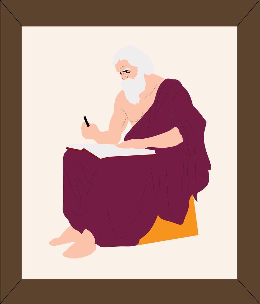 A man in a purple robe writing on a piece of paper vector
