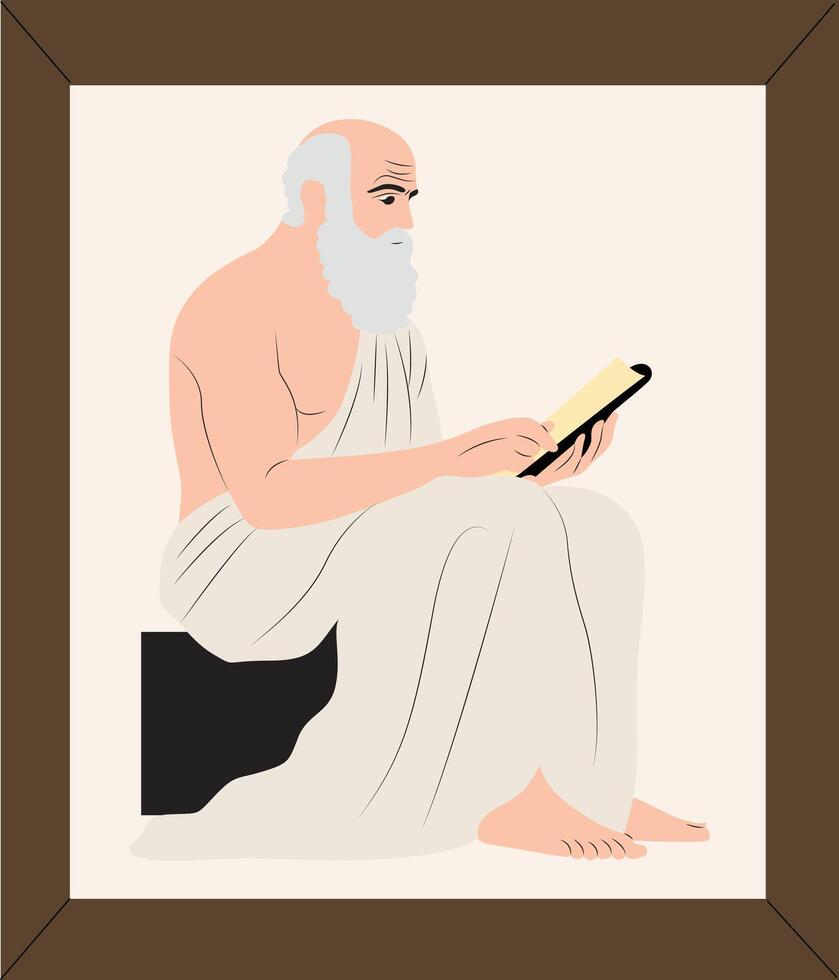 A man with a beard sitting on a chair reading a book vector