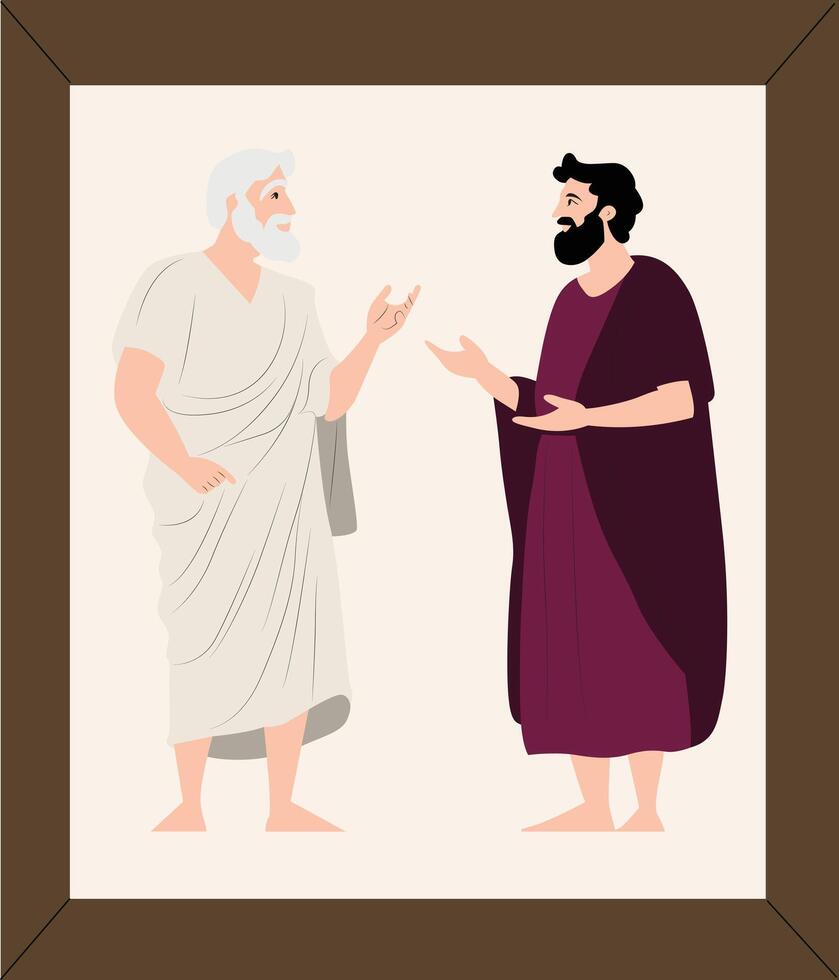 Two men in ancient roman clothes talking to each other vector