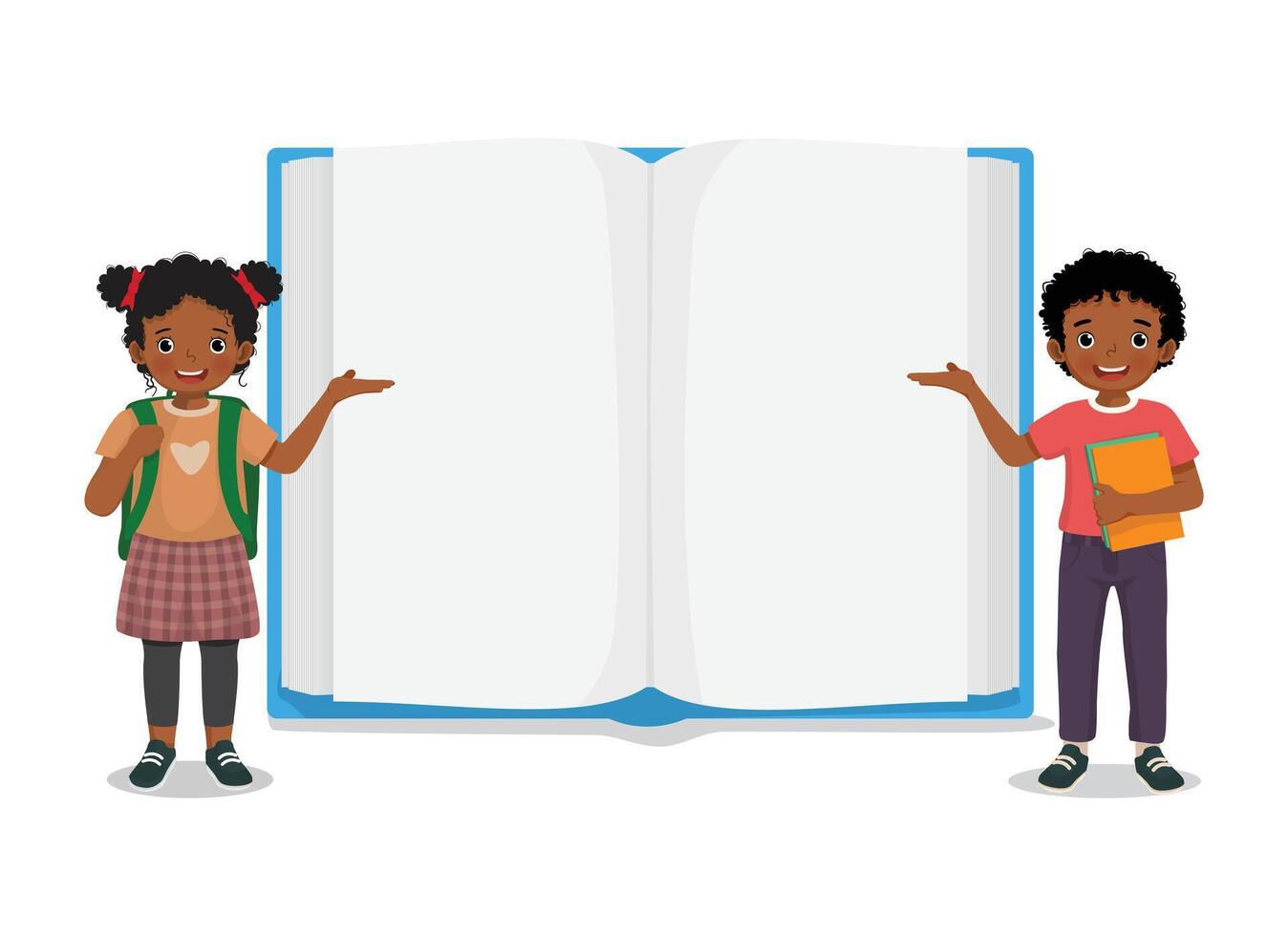 Kids by an open book illustration vector