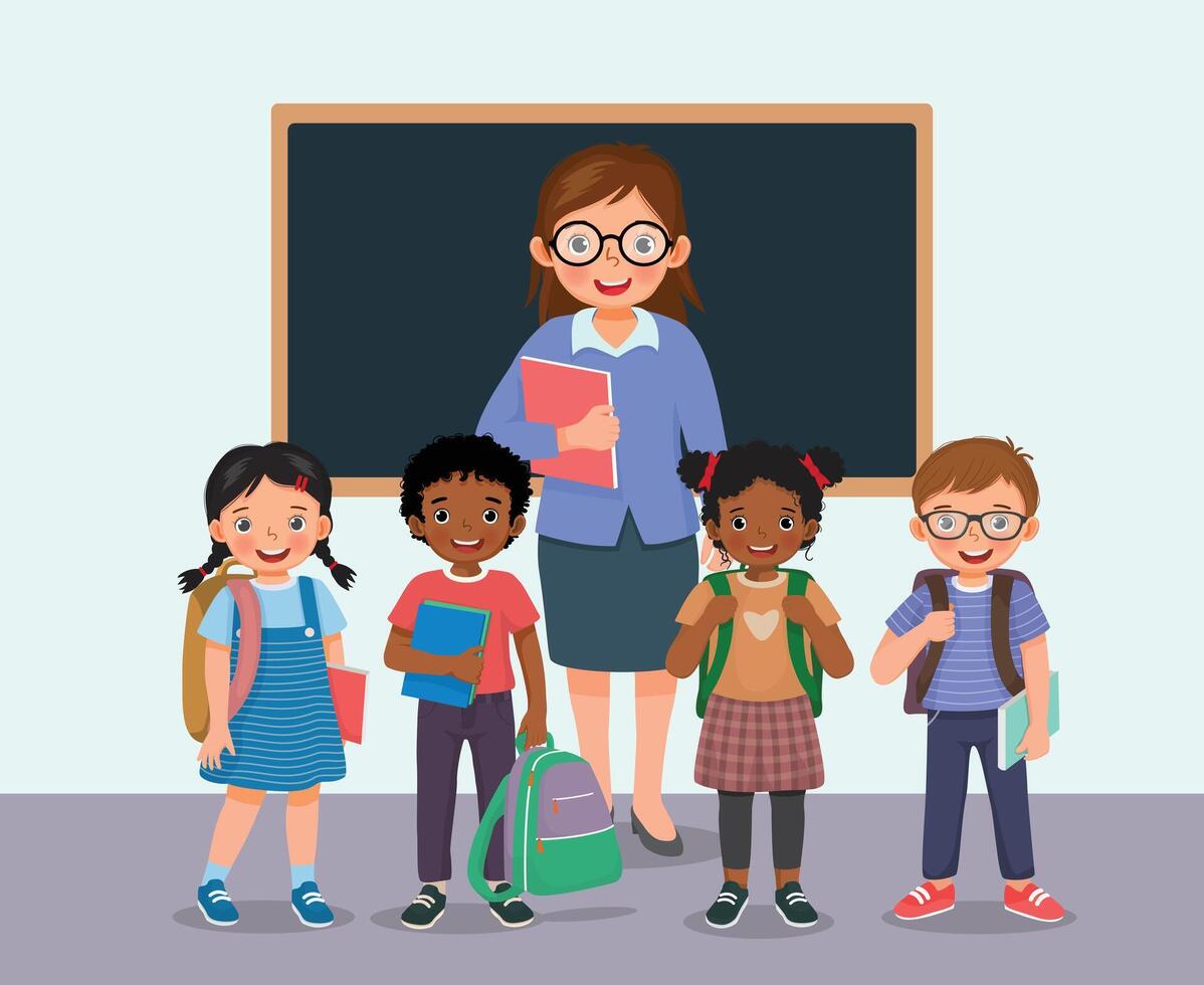 Classroom with students and teacher vector