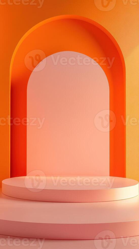 An empty stage with an orange wall and a spotlight photo
