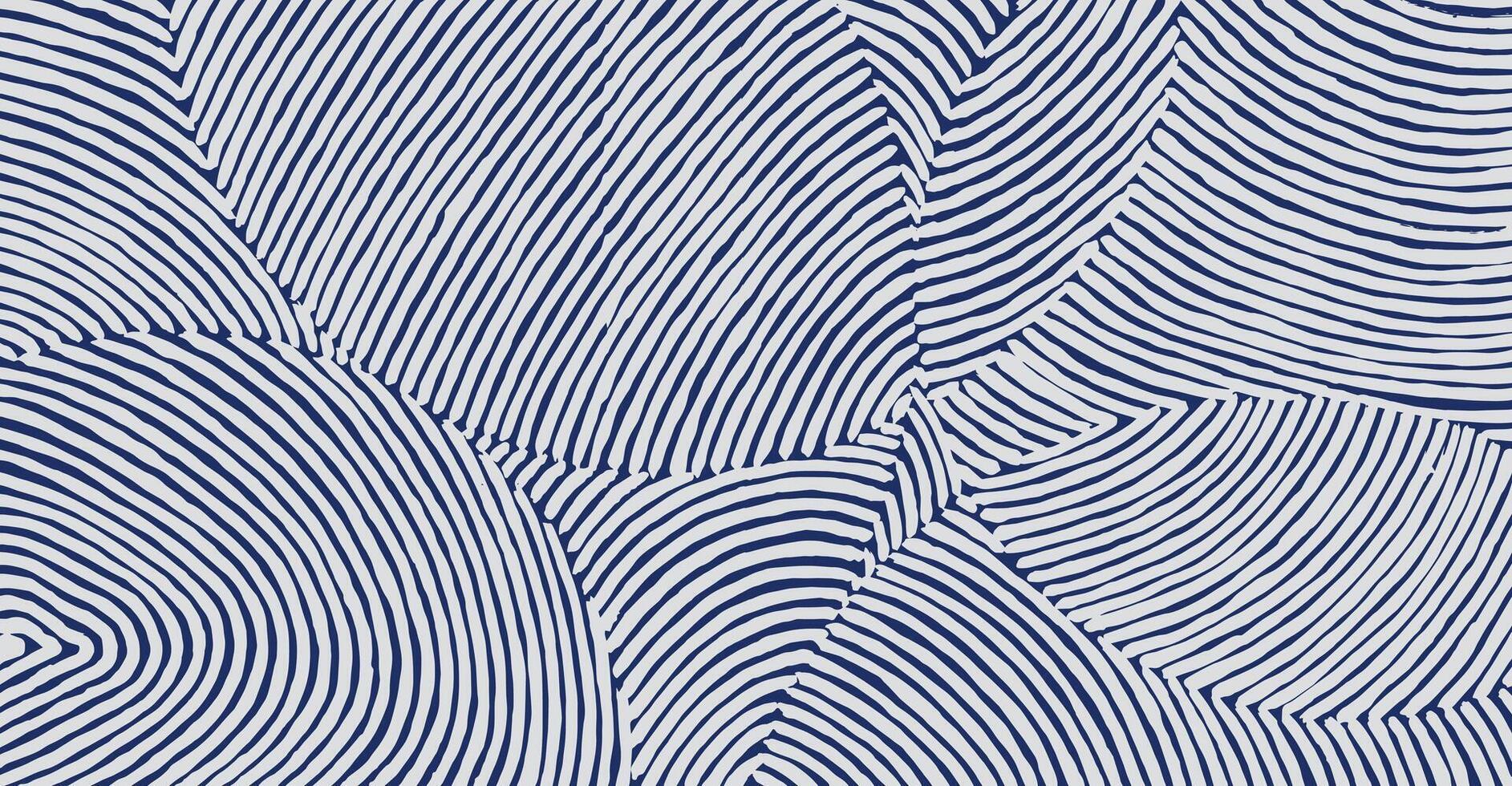 Hand drawn brush lines abstract overlapping circle shapes pattern in white and blue, Japanese and ethnic wood carving, basketry texture background, simple graphic for textile, carpet, decoration vector