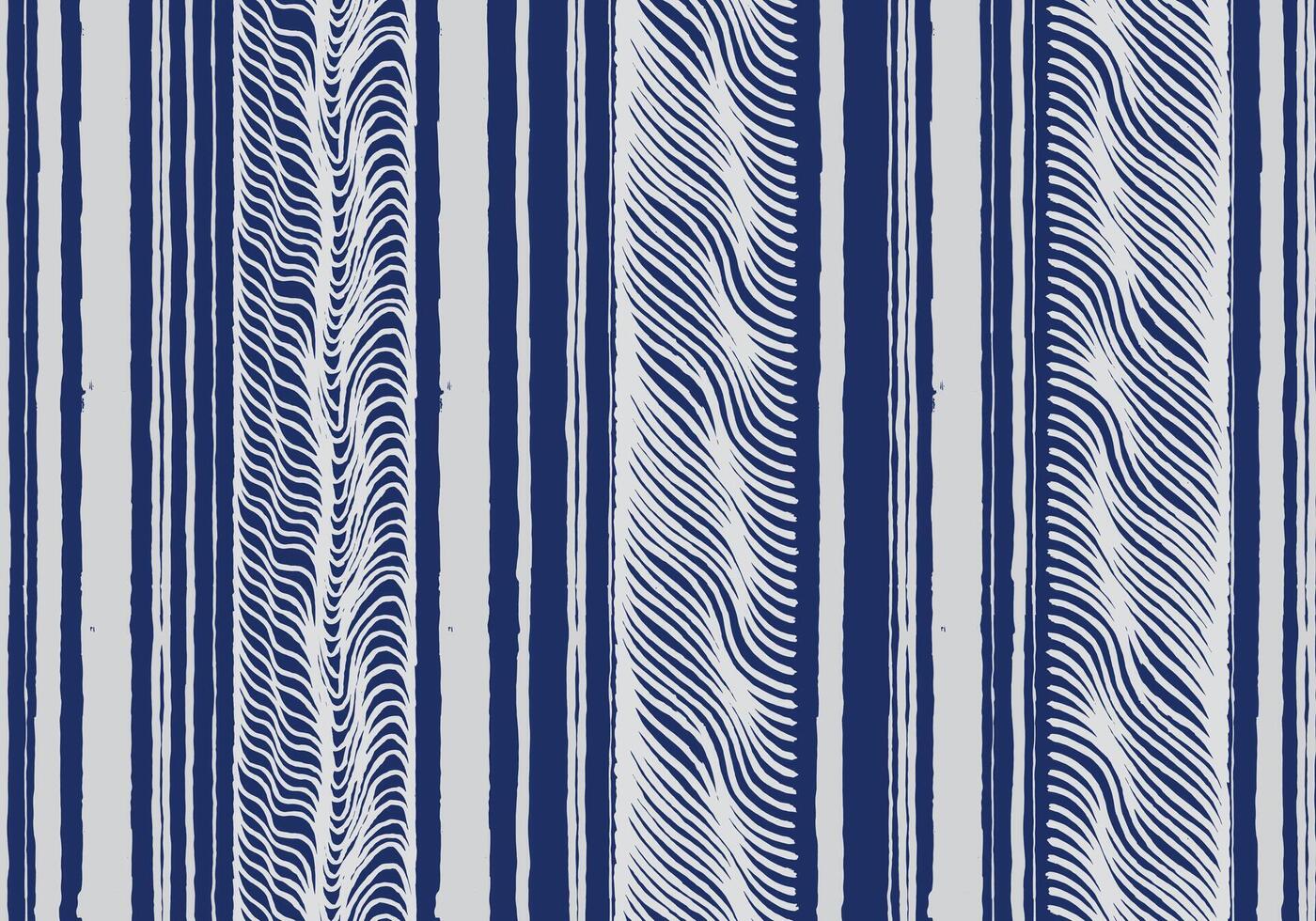 Hand drawn brush lines abstract vertical flowing waves and water stripes pattern in white and blue, Japanese and ethnic block print texture background, simple graphic for textile, carpet, decoration vector