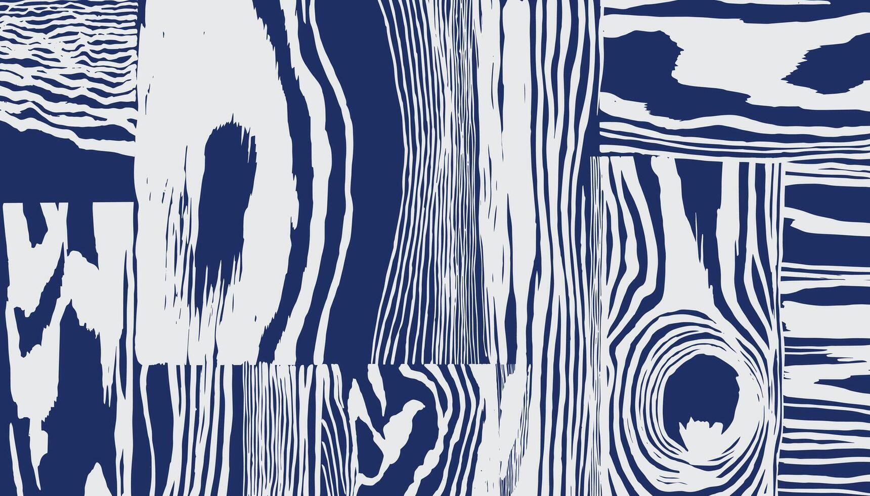 Hand drawn distorted brush lines abstract wood grain pattern white and blue, collage wavy lines monochromatic wood veneer background, naturalistic graphic for textile, decoration, carpet vector