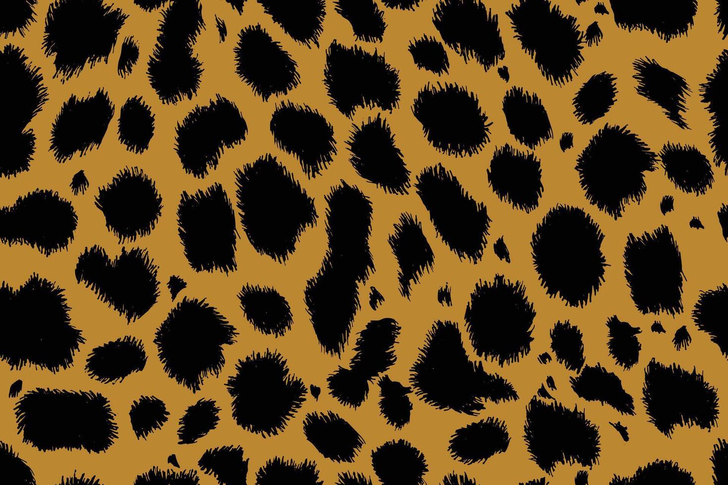 Hand drawn seamless abstract pattern with irregular hairy black rounded spots on yellow background, simple animal print like leopard or cheetah, for textile, carpet, decoration vector