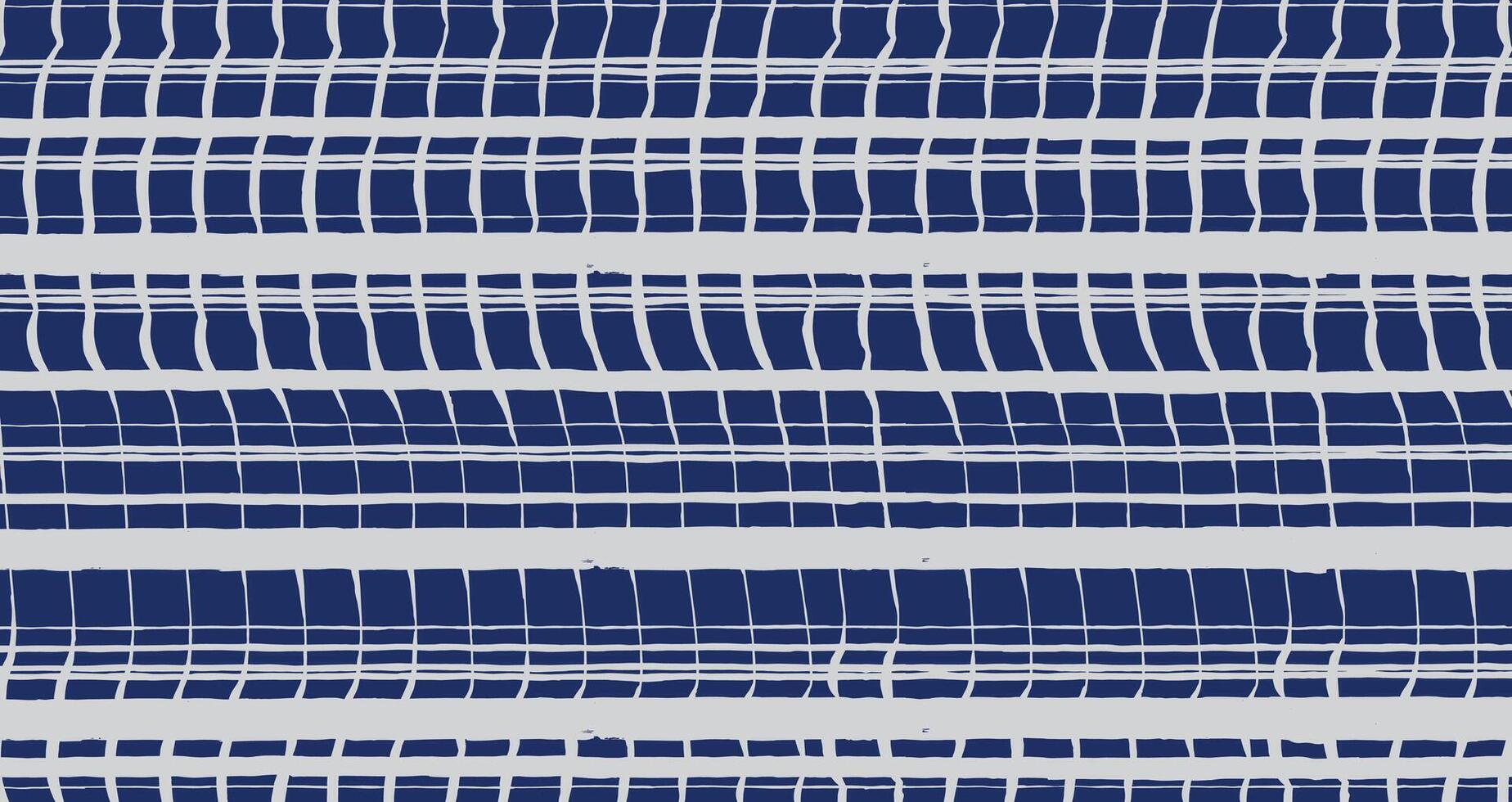 Hand drawn distorted brush lines abstract distressed plaid pattern in white and blue, Japanese and ethnic handcrafted intersecting stripes grid background, simple modern graphic for textile, carpet vector