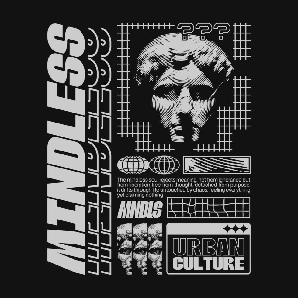 Futuristic geometric brutalism meets streetwear in this graphic t-shirt design for print, urban apparel and culture-inspired typography for tees and posters. vector