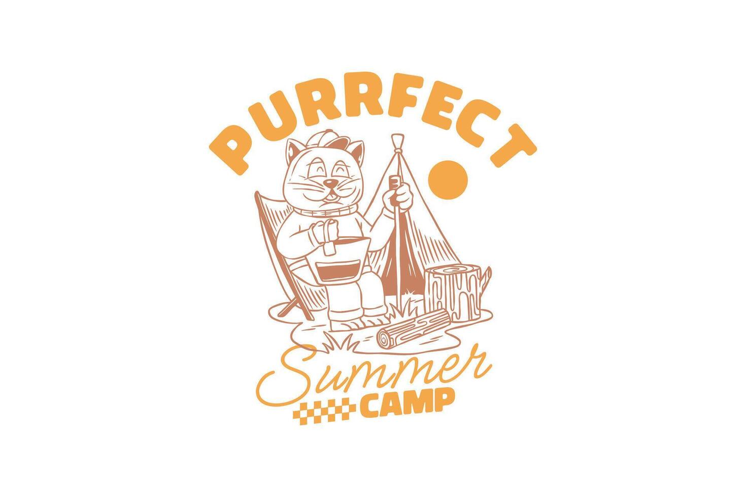 Cat lover design for merch. Vintage camping cat tee for print. Retro outdoor summer illustration for apparel. Cat adventure graphic t-shirt. vector
