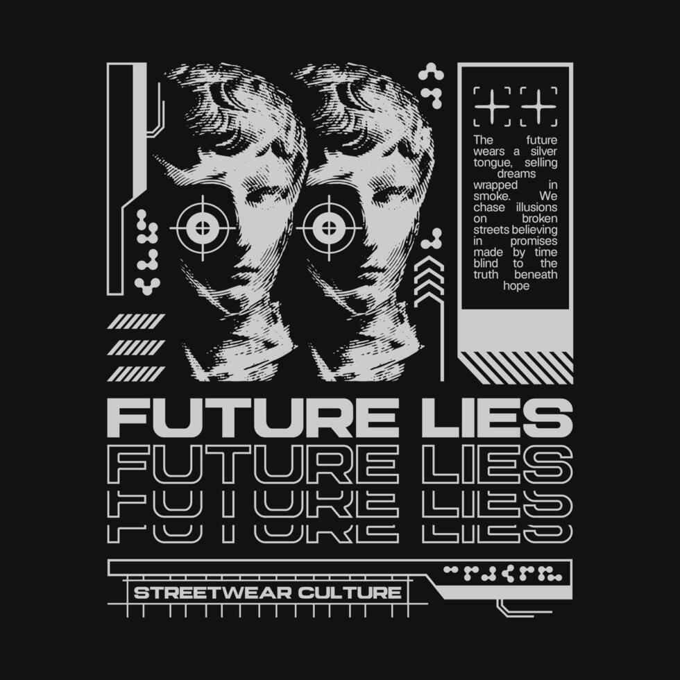 Streetwear t-shirt graphic design for print, urban apparel and urban culture typography lettering for tee and poster, with a geometric brutalism futuristic style. vector