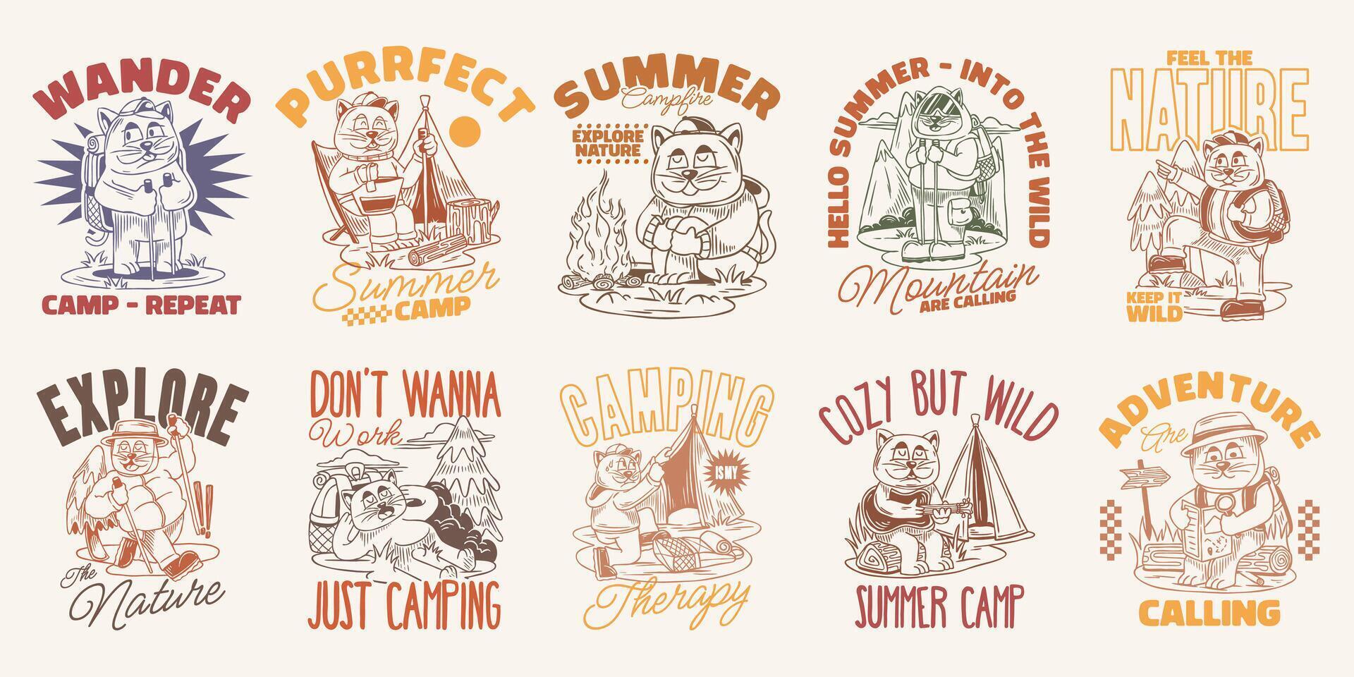 Summer camp themed illustrations and designs vector