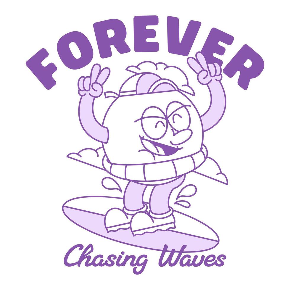 Cartoon character surfing with joy vector