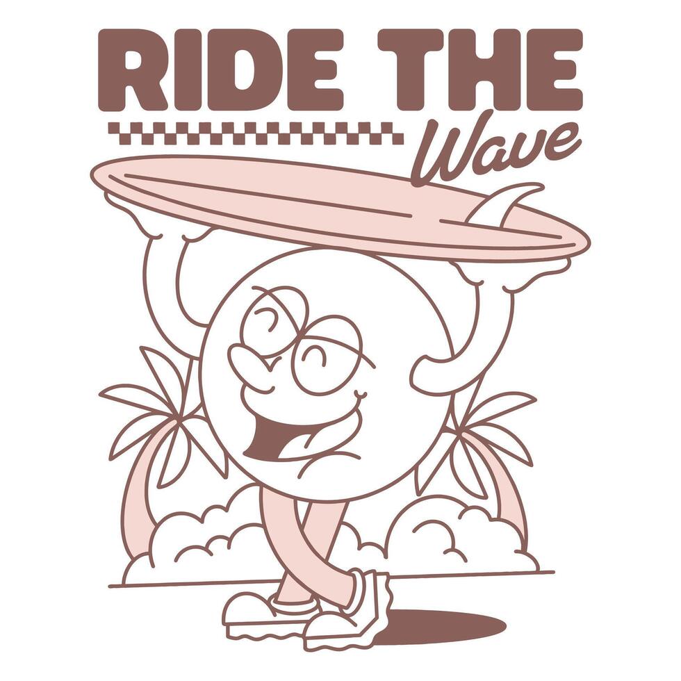 Cheerful character with surfboard vector