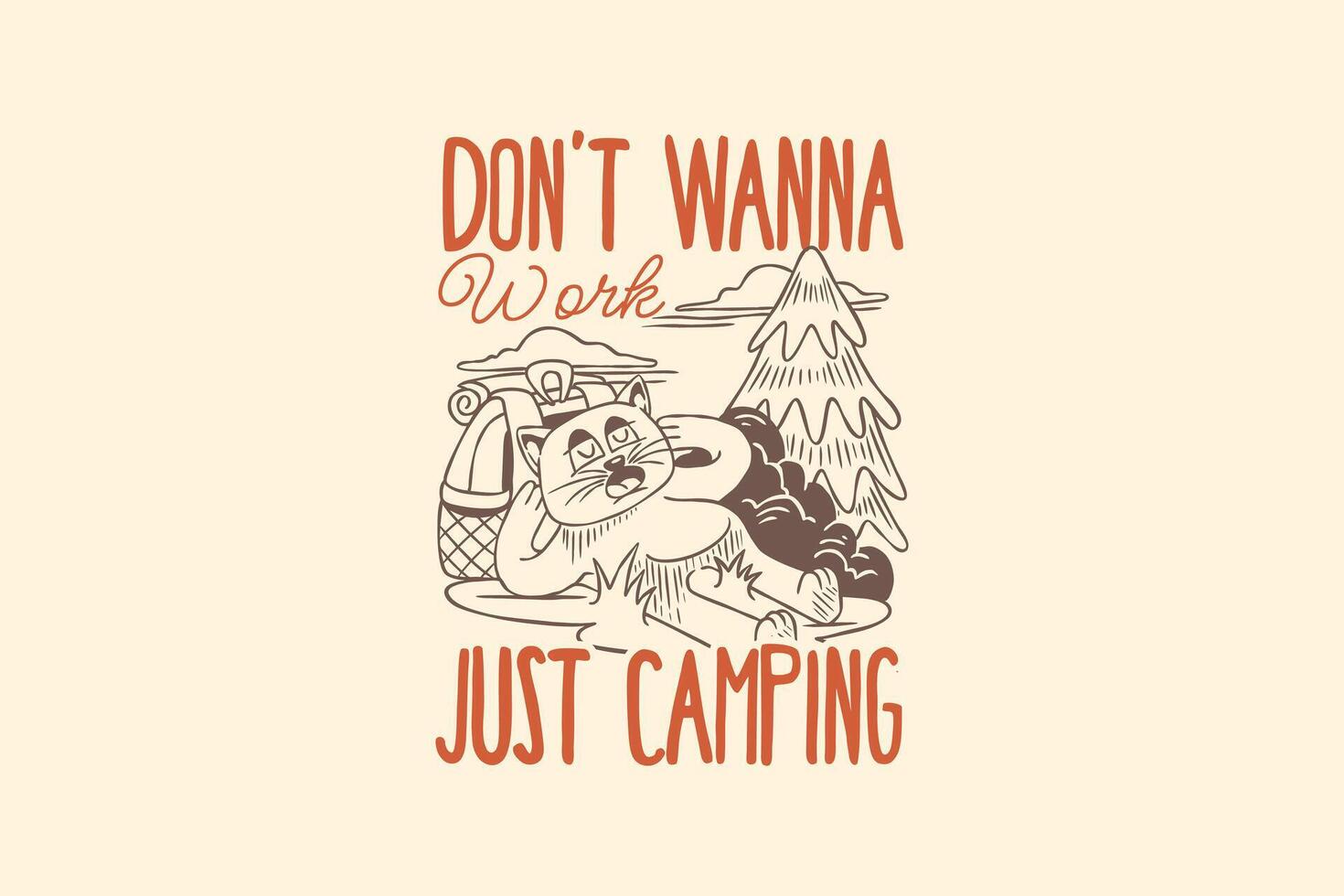 Funny camping illustration with cat vector