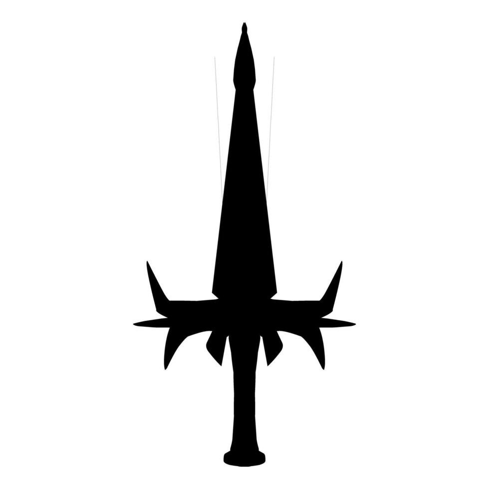 Black silhouette of a medieval-style sword featuring a sharp, pointed blade is isolated on transparent, creating a stark and dramatic look for fantasy or historical themes. vector