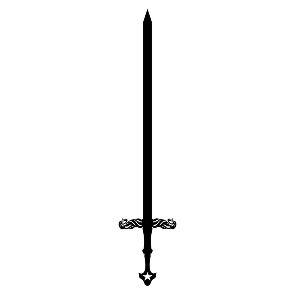 A striking black sword silhouette is centrally positioned on a clean transparent background, featuring an elaborately designed hilt, suggesting historical or fantasy themes ideal for gaming vector