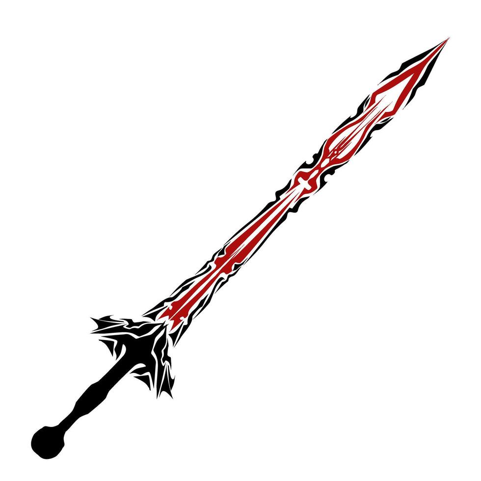 Intricate sword with black handle and red blade design depicted against a stark transparent background conveys a strong sense of fantasy and adventure ideal for gaming content. vector