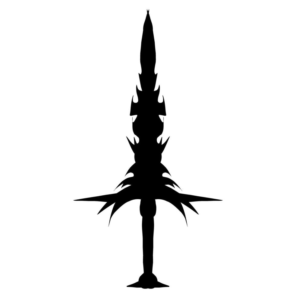 Stylized black sword stands against a stark transparent background creating a strong, simple silhouette suitable for fantasy graphics, gaming assets, or design elements. vector
