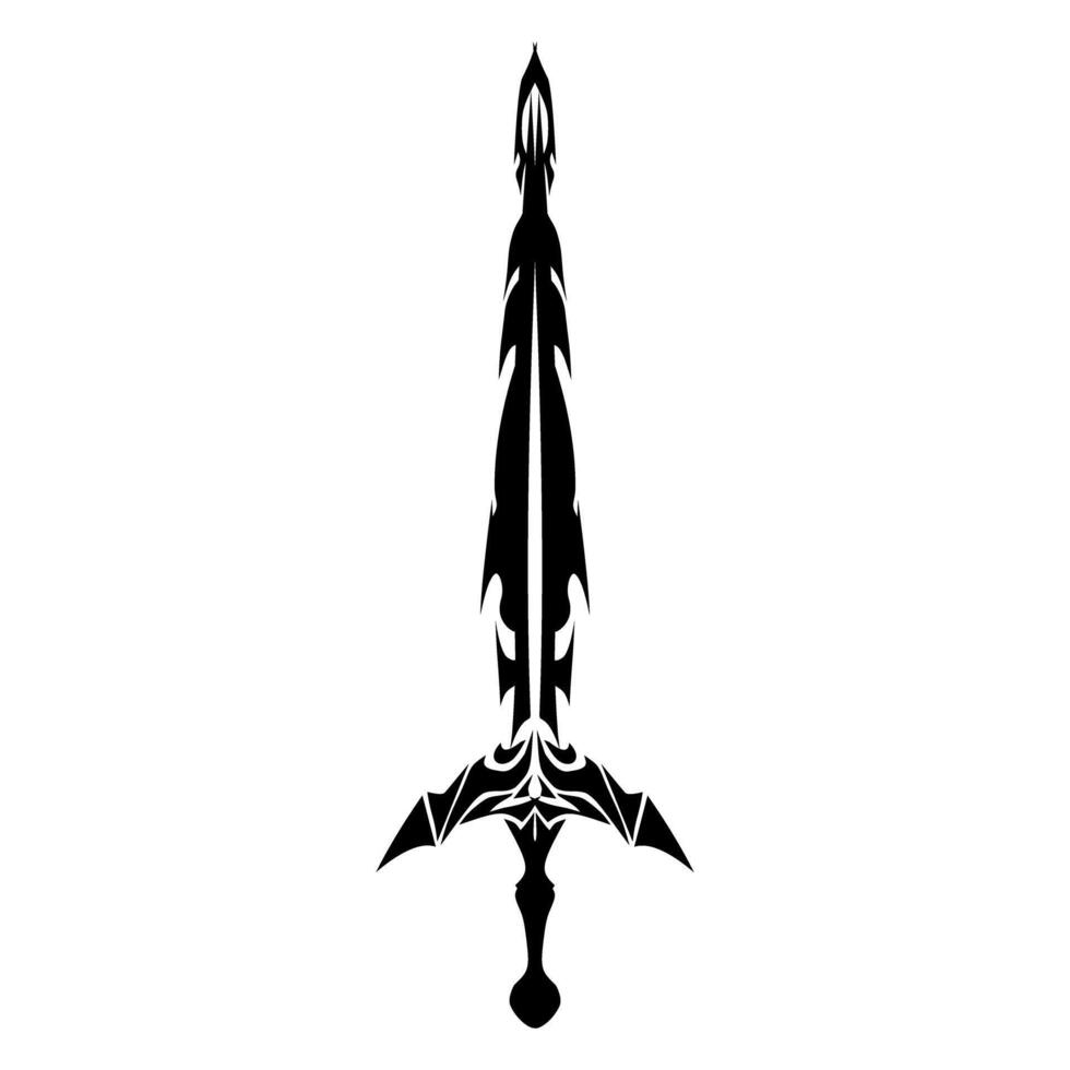 Detailed sword illustration in black against a transparent backdrop presents a classic silhouette and clean design, ideal for fantasy themes and historical projects. vector