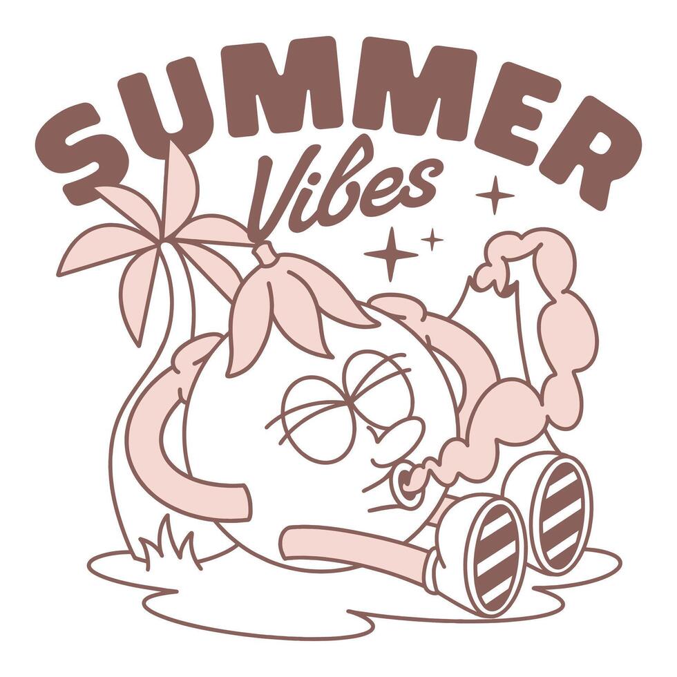 Old school cartoon tee print. Groove beach cartoon. Retro summer character t-shirt design. vector