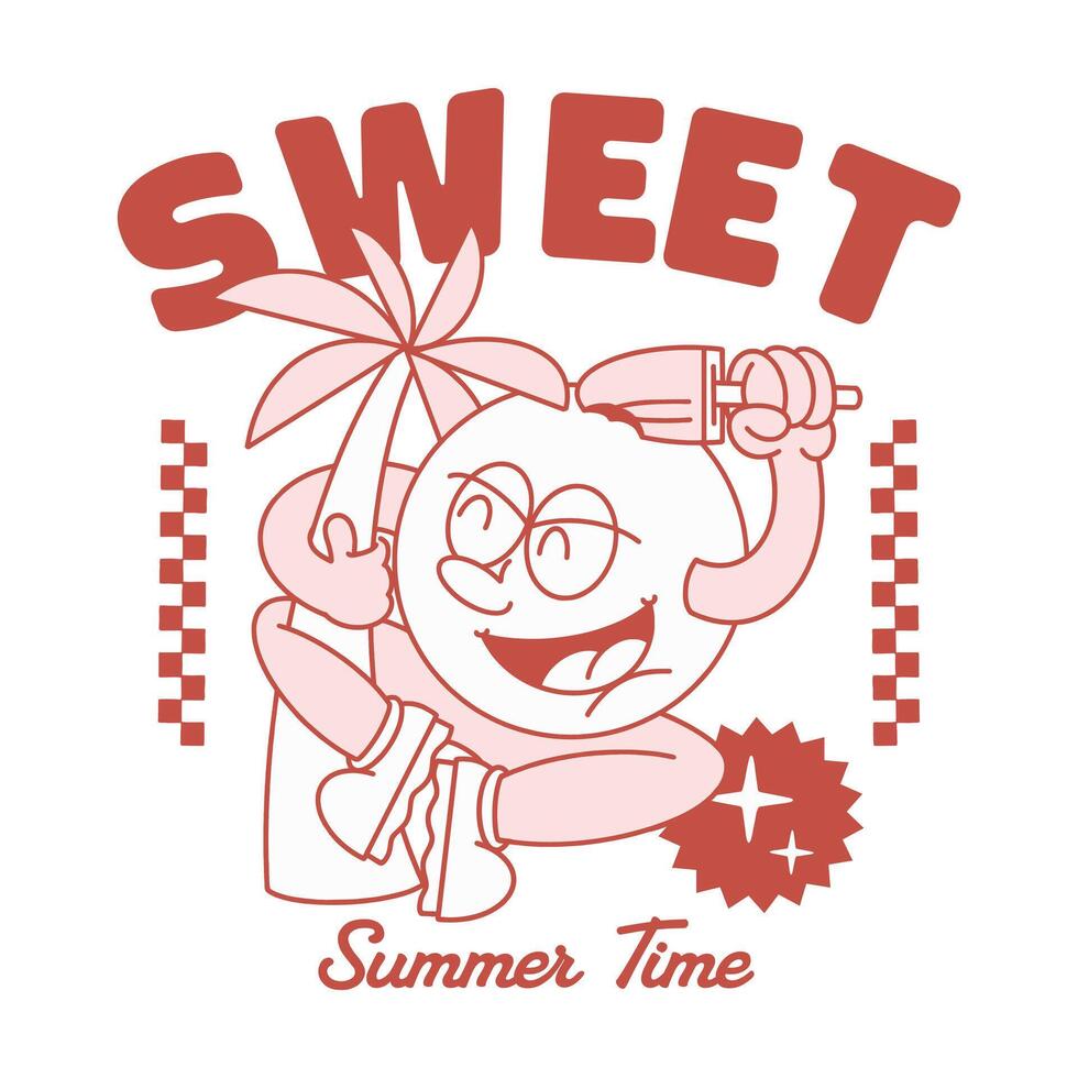 Sweet summer time, Old school cartoon graphic tee for print. Summer retro cartoon character design. Groove beach cartoon. vector