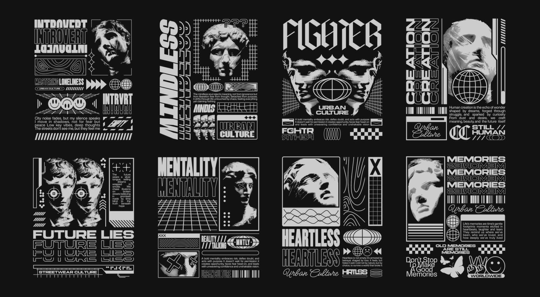 Graphic prints on urban culture themes vector