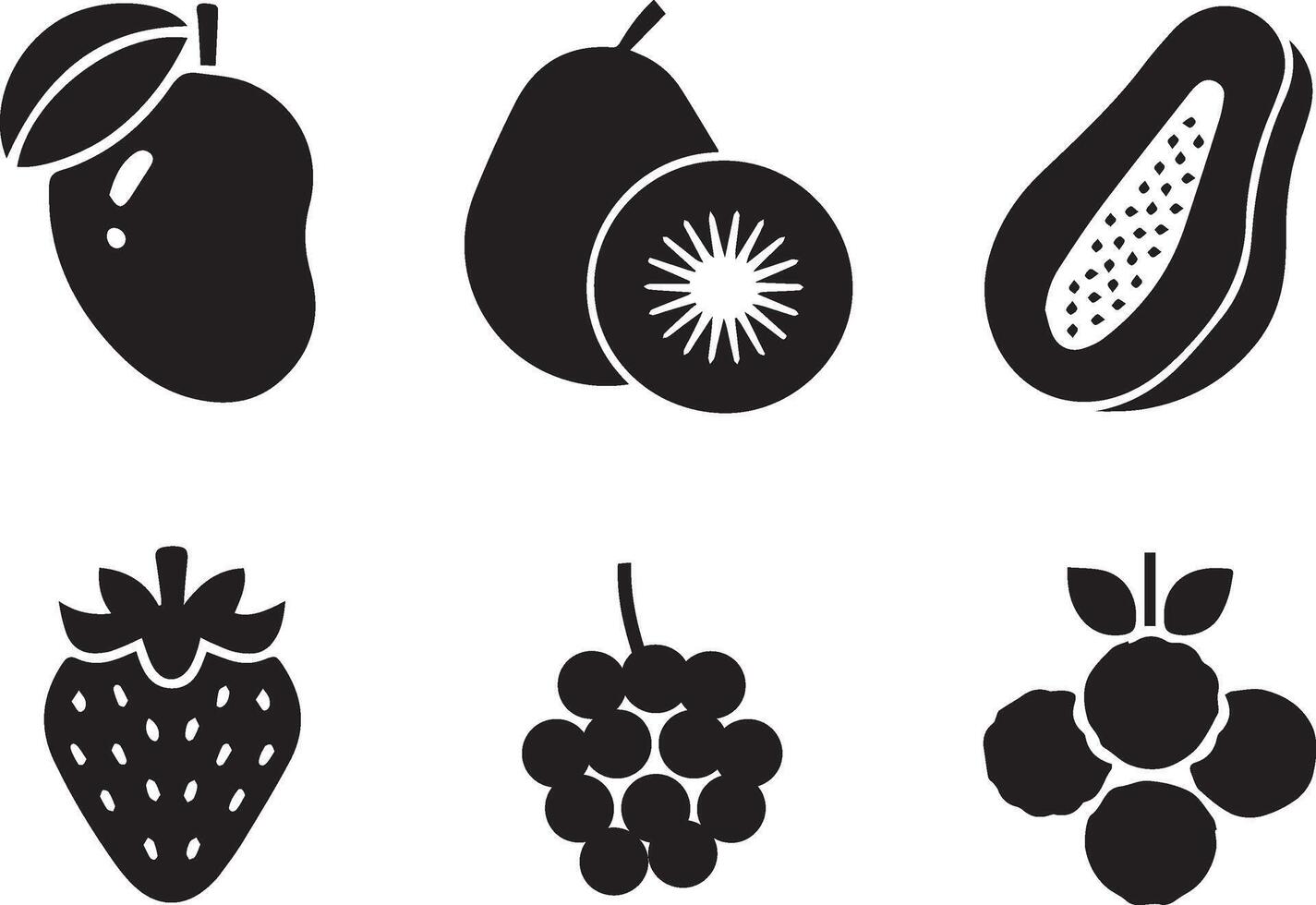Minimalist Black Set of Mango, Kiwi, Papaya, Strawberry vector