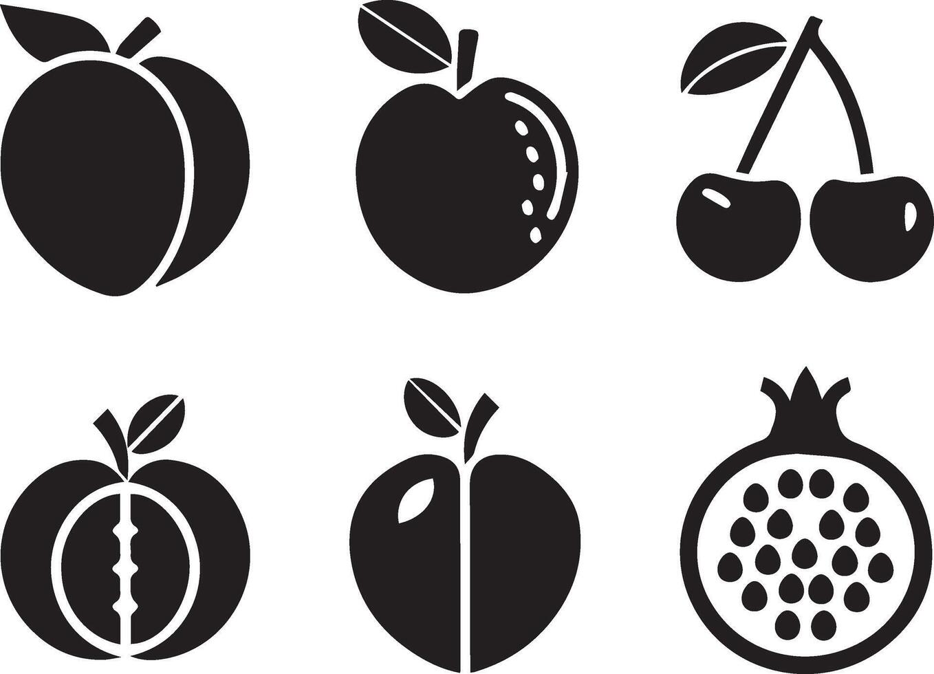 Minimalist Silhouette Set Featuring Peach, Plum, Cherries, Apricot, Nectarine, Pomegranate vector