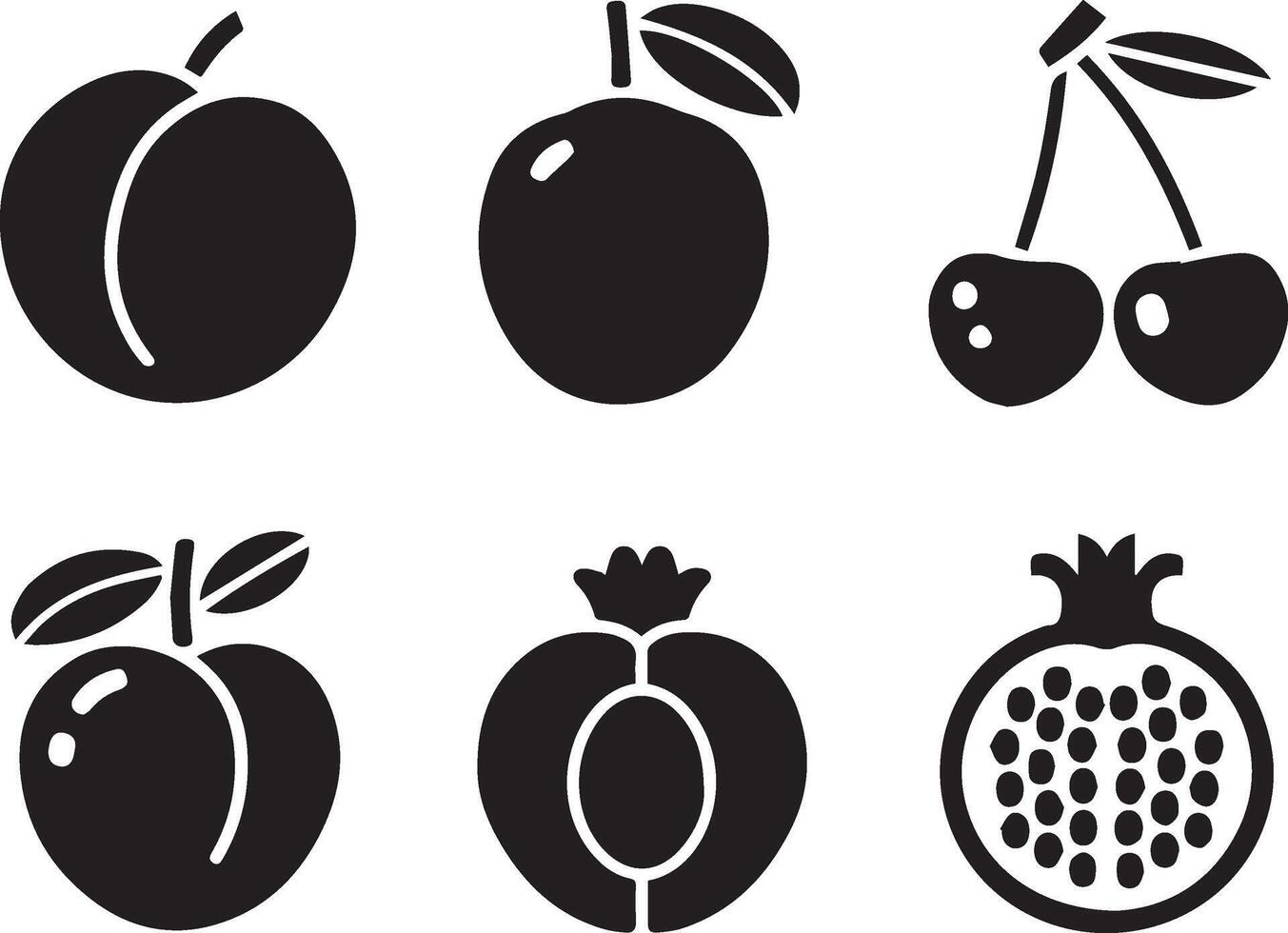 Black Fruit Icons Set with Classic Seeded and Stone Fruits vector