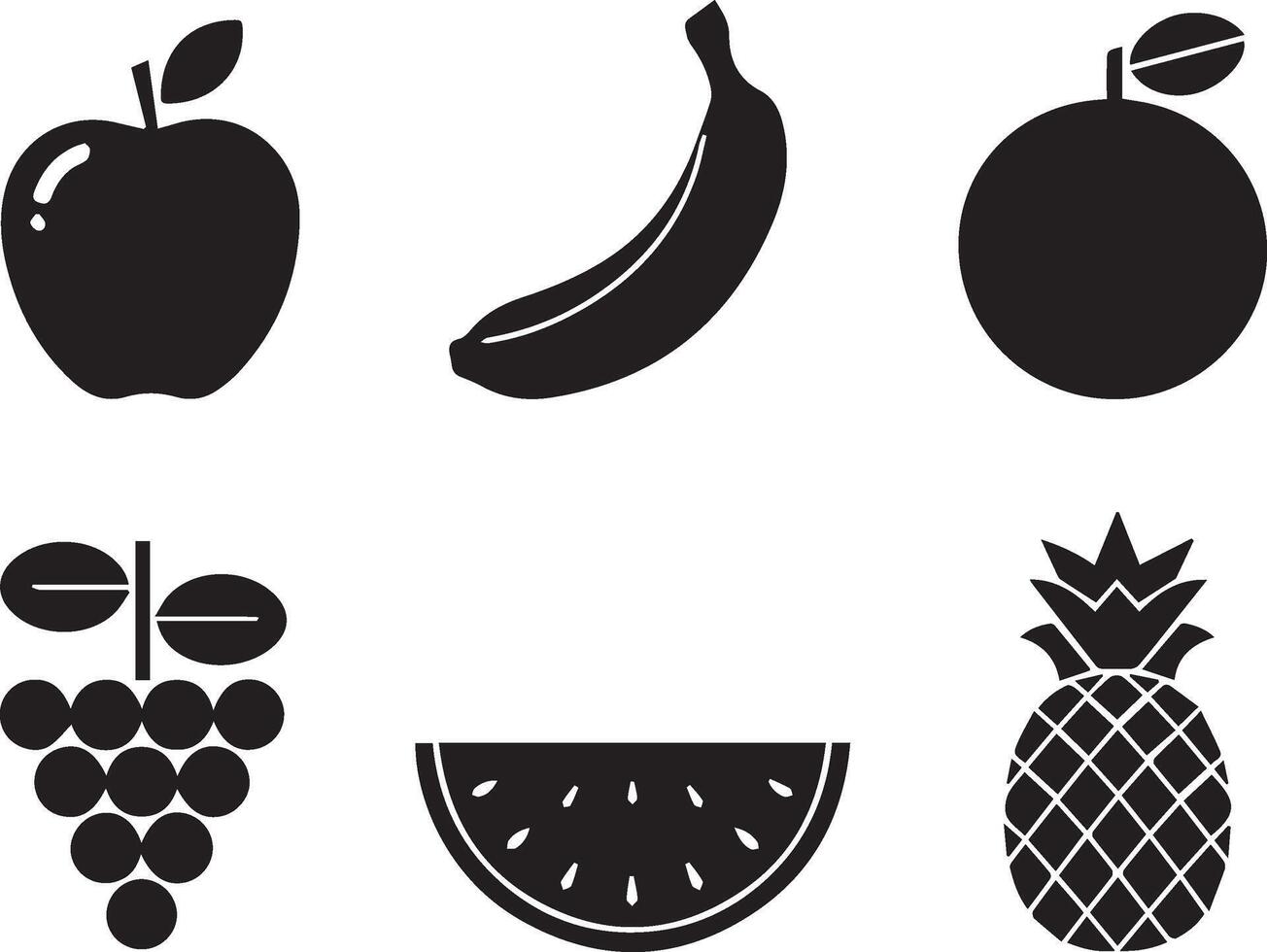 Simple Black Set of Iconic and Recognizable Fresh Fruits vector