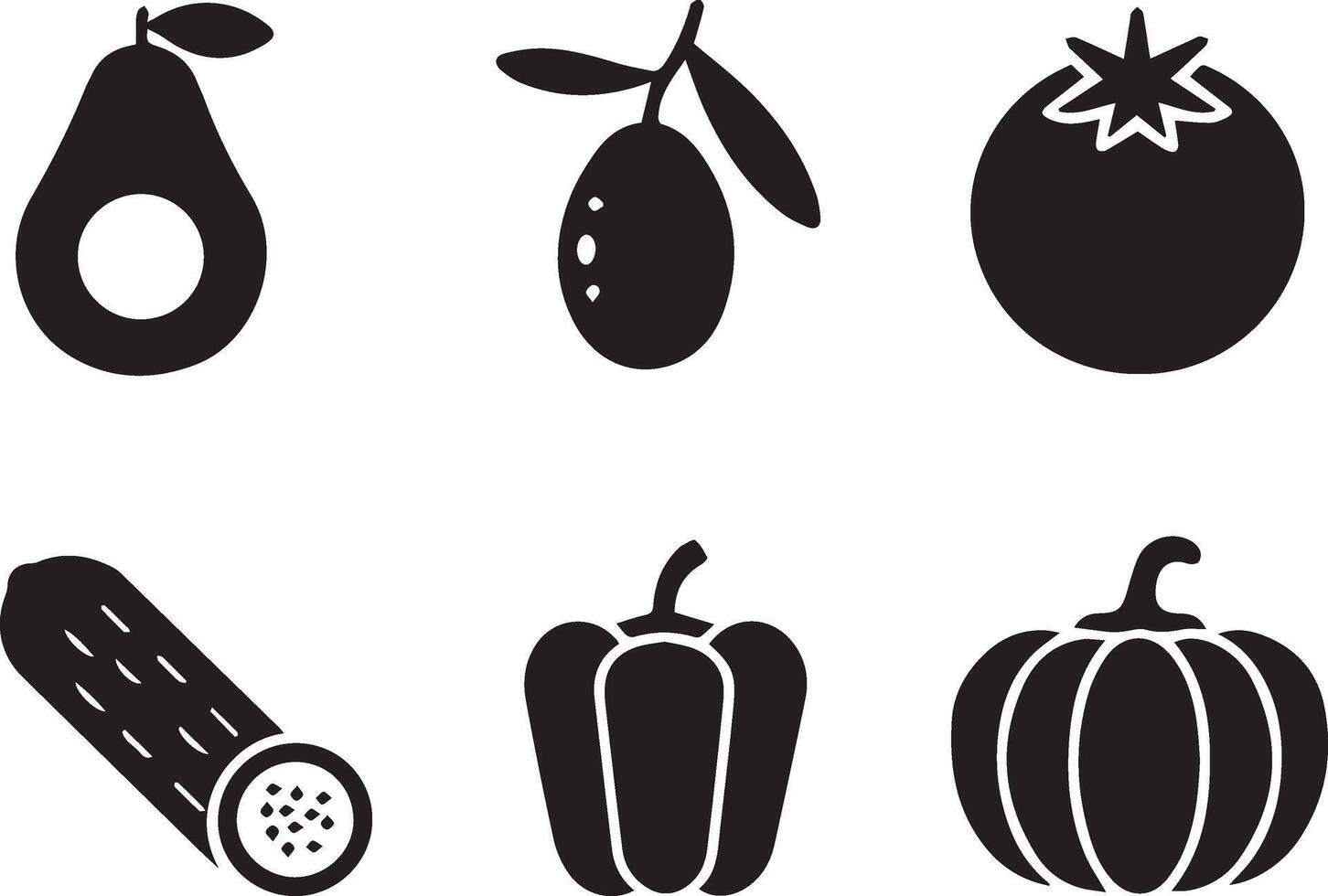 Fresh Produce Collection, Minimalist Avocados, Olives, Tomatoes, and More vector