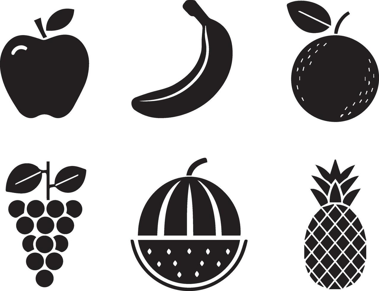 Flat Silhouette Fruit icon Collection with Classic and Tropical Fruit Icons vector
