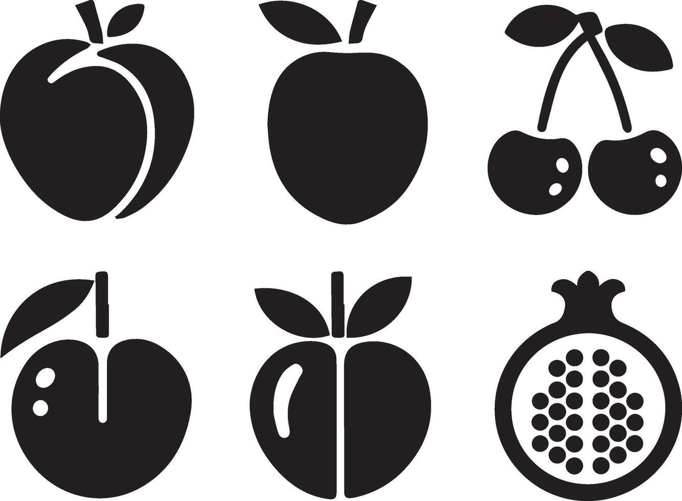 Flat Black Icons of Stone and Seeded Fruit Collection vector